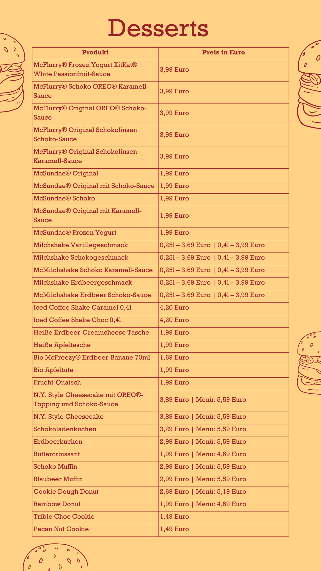 Desserts McDonalds Preise